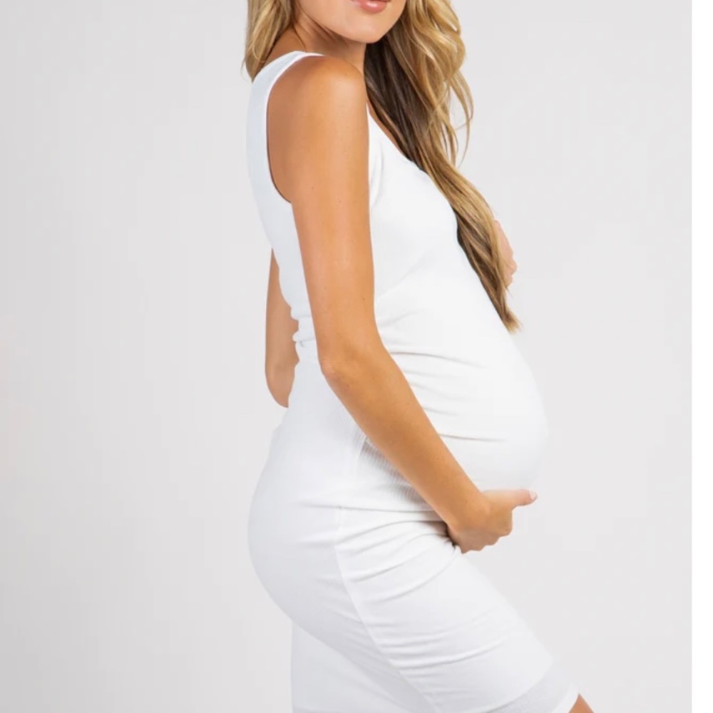PinkBlush Ivory Sleeveless Ribbed Fitted Maternity Dress